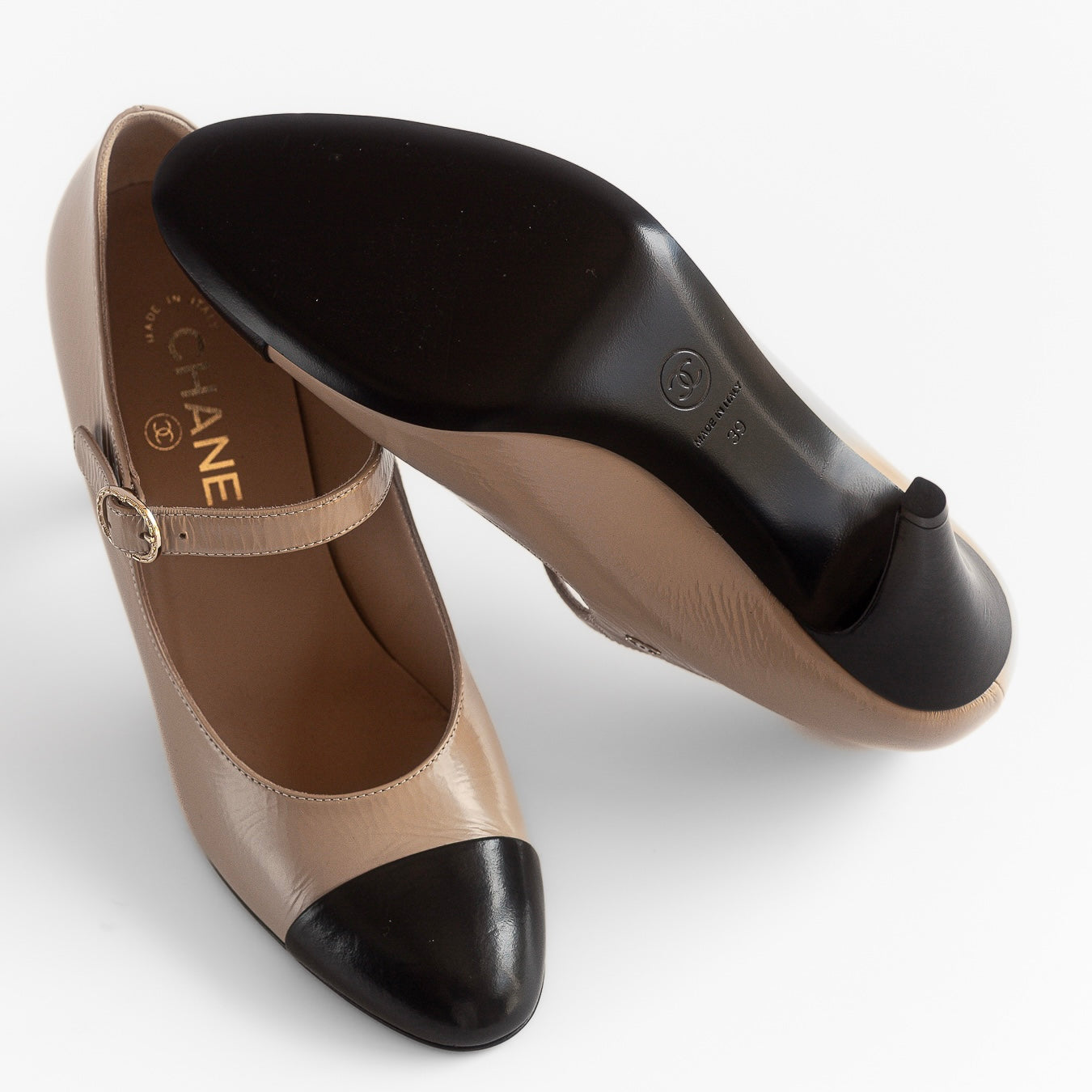 CHANEL - *BRAND NEW* PUMPS MARY JANE BICOLOR BEIGE BLACK SIZE 39 EU