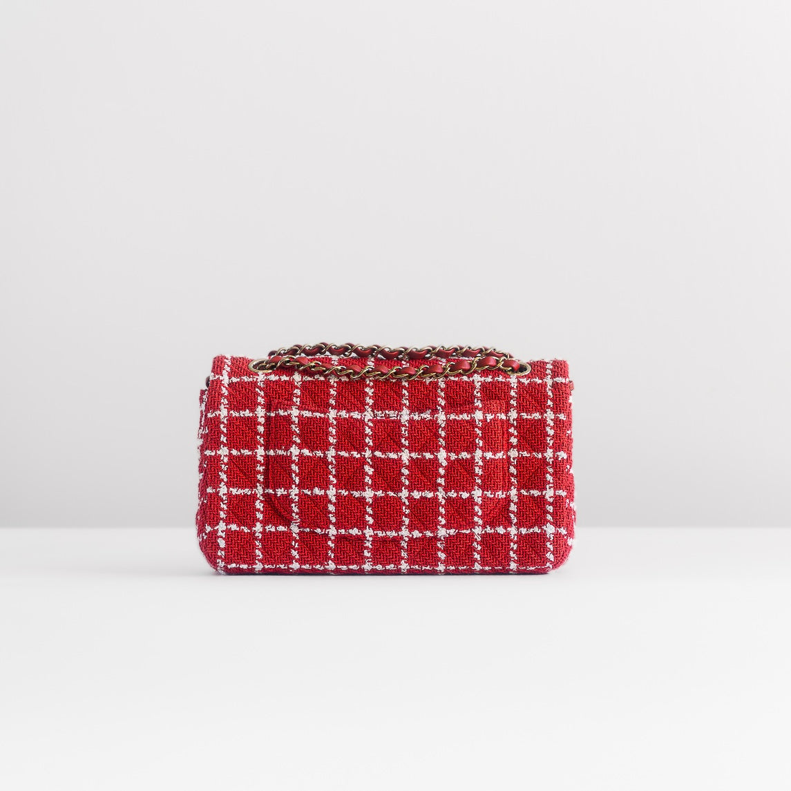 CHANEL - TIMELESS BAG TWEED QUILTED MEDIUM DOUBLE FLAP RED & WHITE