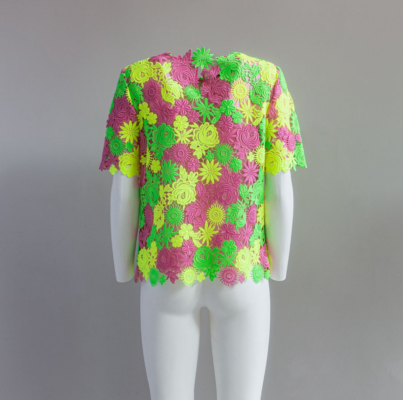 VALENTINO - TOP MULTICOLOR NEON FLORAL GUIPURE LACE SIZE 38 IT