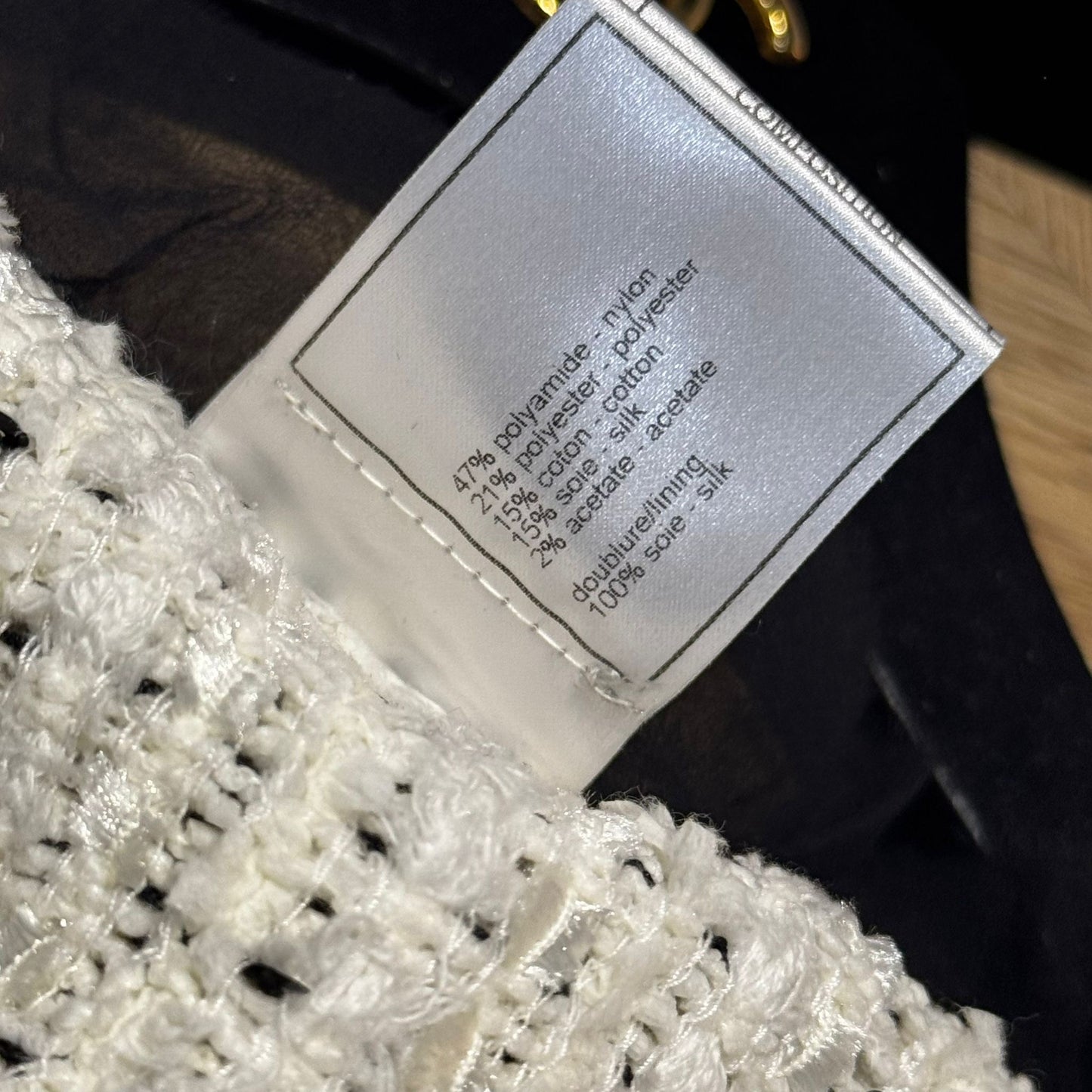 CHANEL - JACKET BLACK & WHITE TWEED SEQUINS SIZE 36 FR