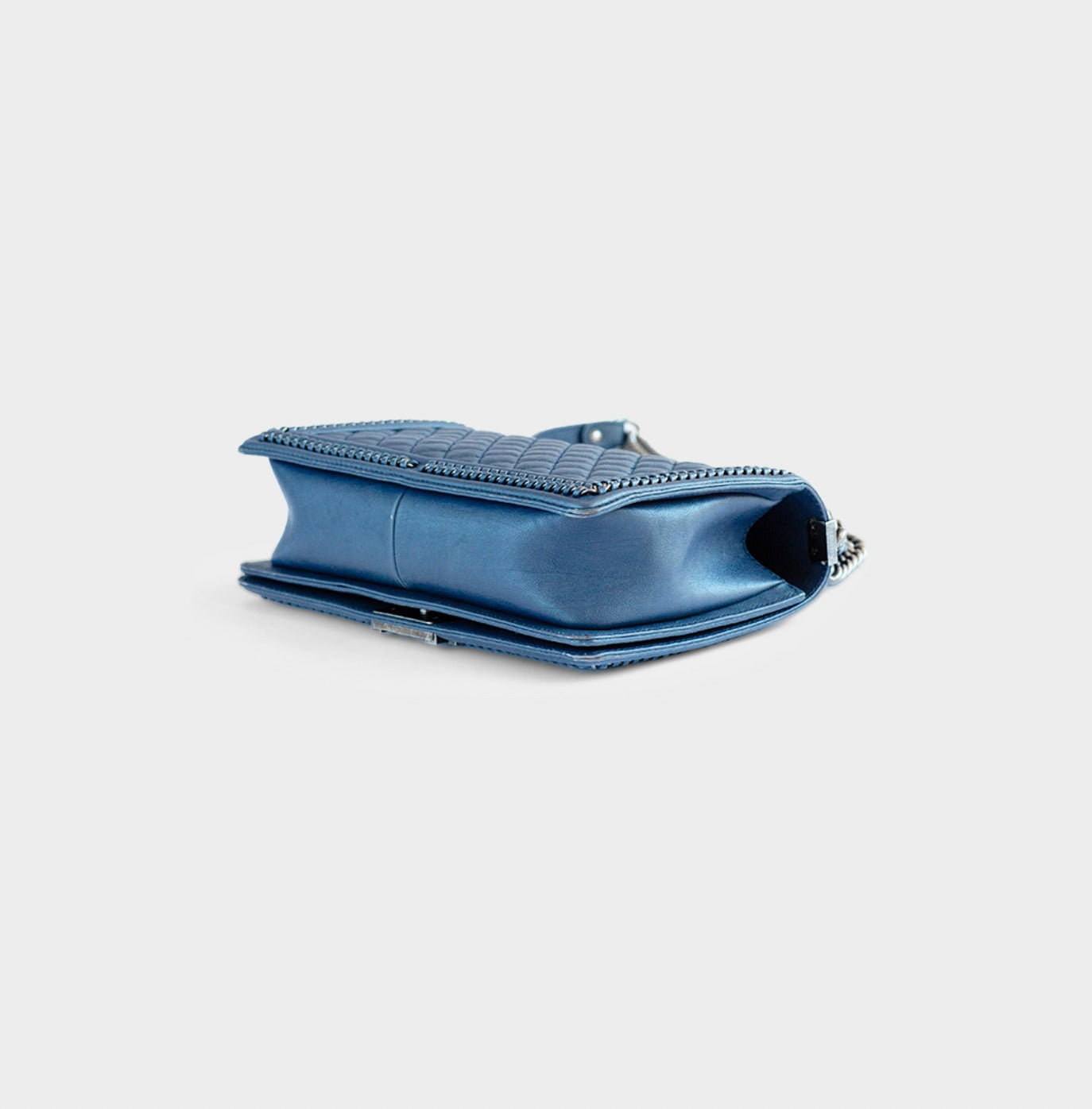 CHANEL - BAG BOY LARGE NAVY BLUE WITH RUTHENIUM CHAIN