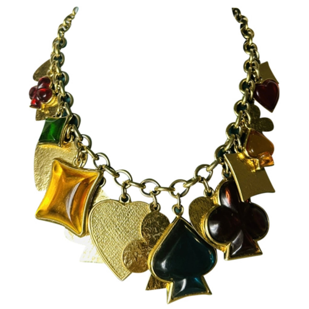 *RARE* YVES SAINT LAURENT - Collier by Robert Goossens Gold double face with playing cards charms
