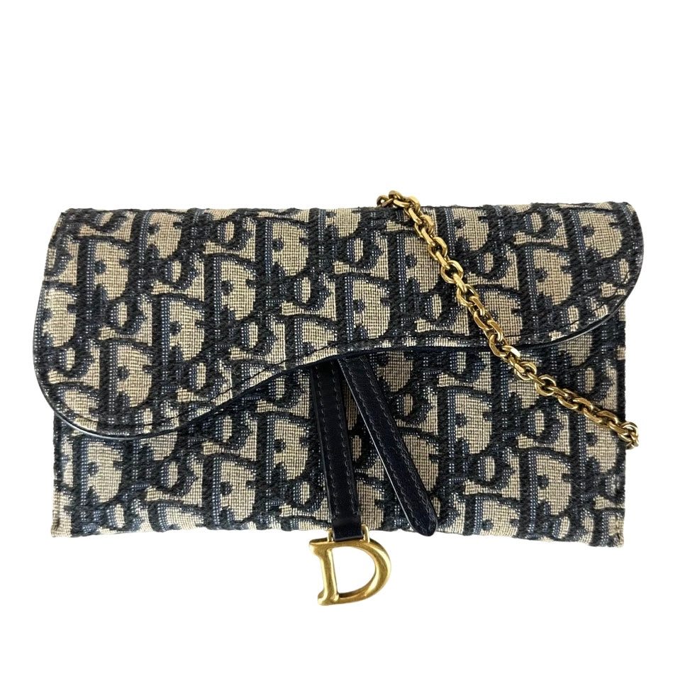 DIOR Saddle wallet with chain oblique blue