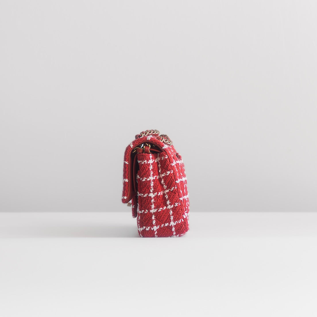 CHANEL - TIMELESS BAG TWEED QUILTED MEDIUM DOUBLE FLAP RED & WHITE