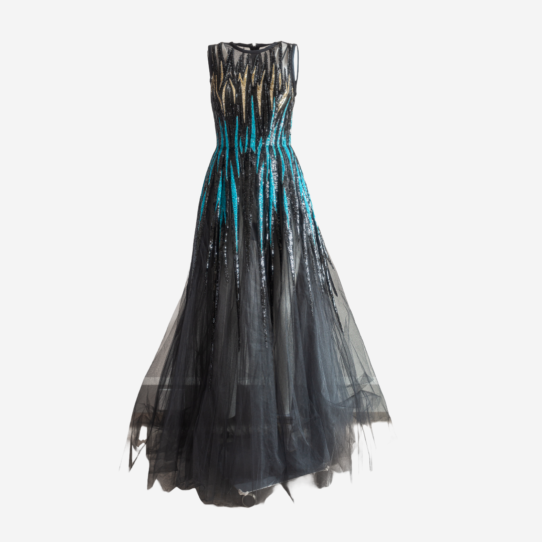 ELIE SAAB - DRESS BLACK TULLE GOWN WITH MULTICOLOR SEQUINS SIZE 38 IT DressMore ELIE SAAB - DRESS BLACK TULLE GOWN WITH MULTICOLOR SEQUINS SIZE 38 IT DressMore