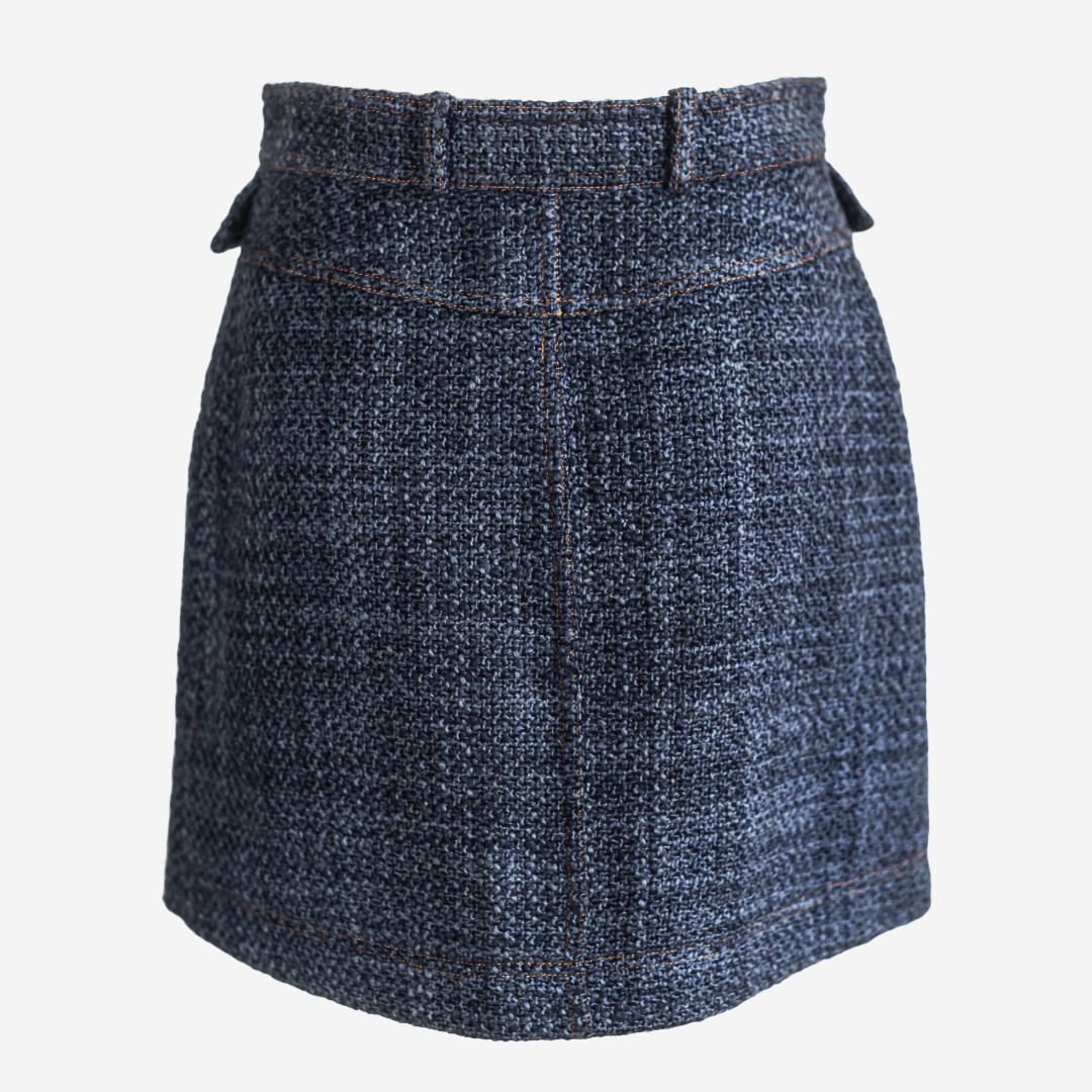CHANEL - SET DOUBLE-BREASTED BLAZER AND SKIRT NAVY BLUE