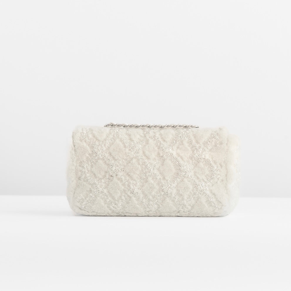 CHANEL - *RARE* PEARL & BEAD EMBROIDERED SHEARLING MEDIUM FLAP BAG