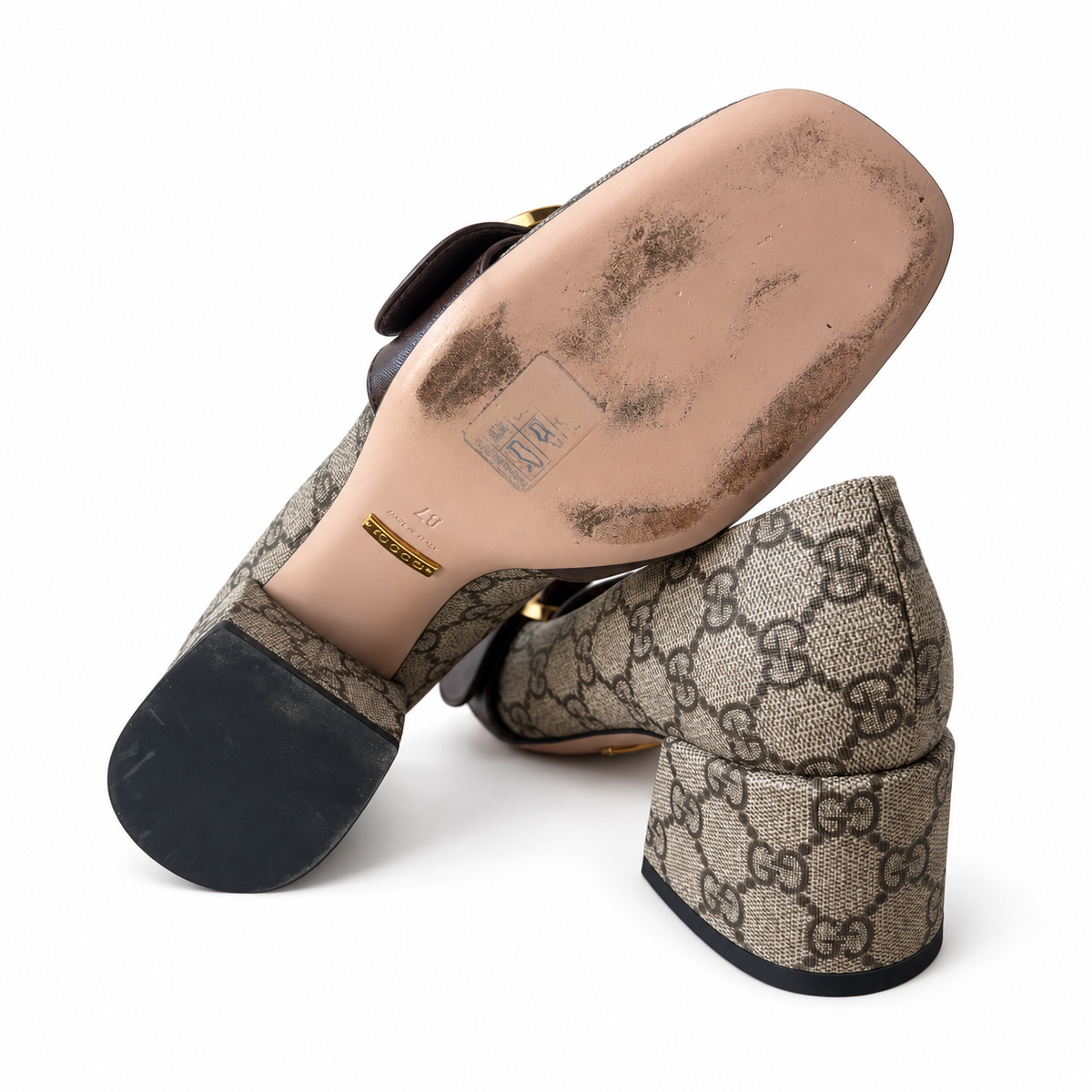 GUCCI -PUMPS BLONDIE GG SUPREME CANVAS WITH GOLD TONE HARDWARE LOGO SIZE 37 EU
