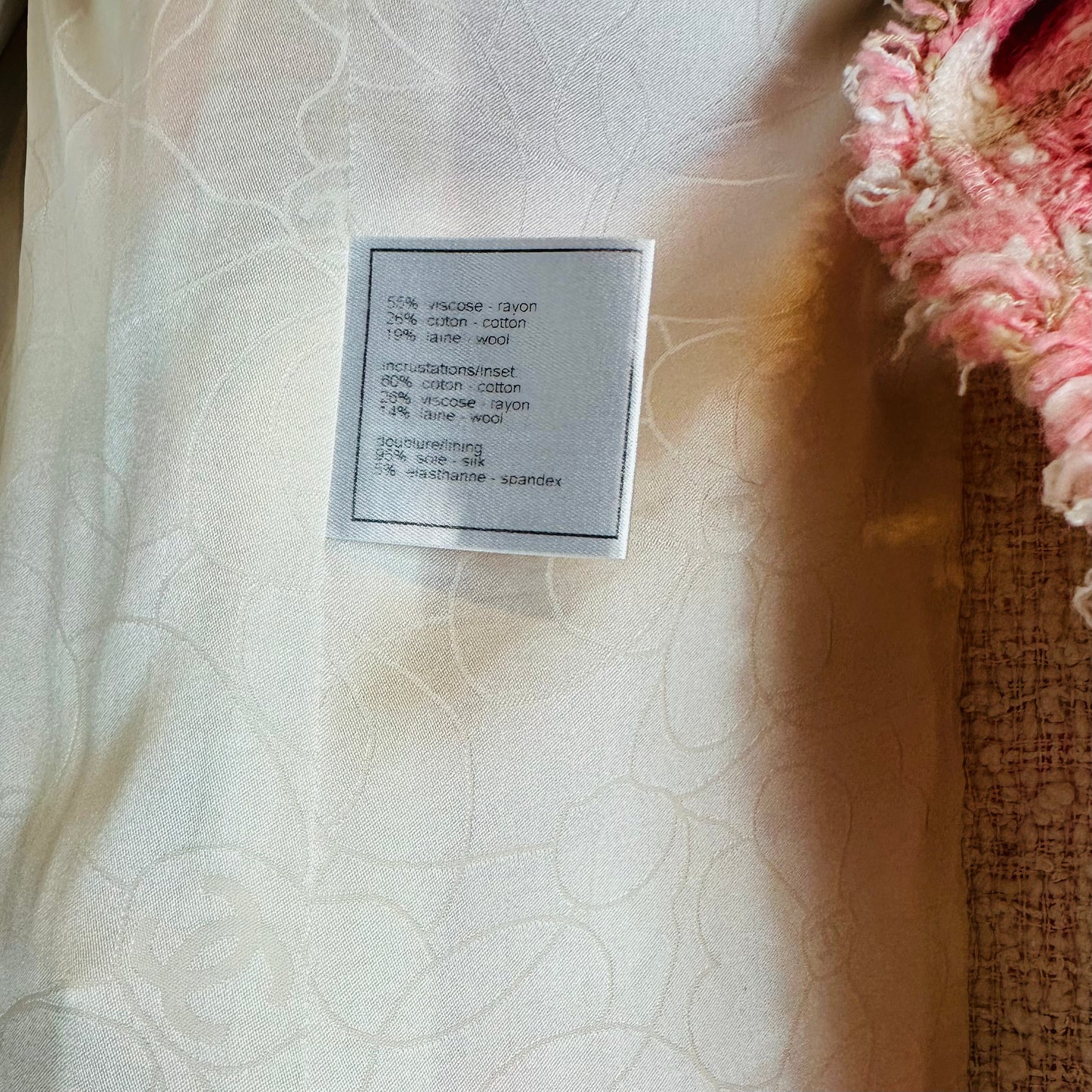 CHANEL - Long Coat tweed pink/white size 38 FR