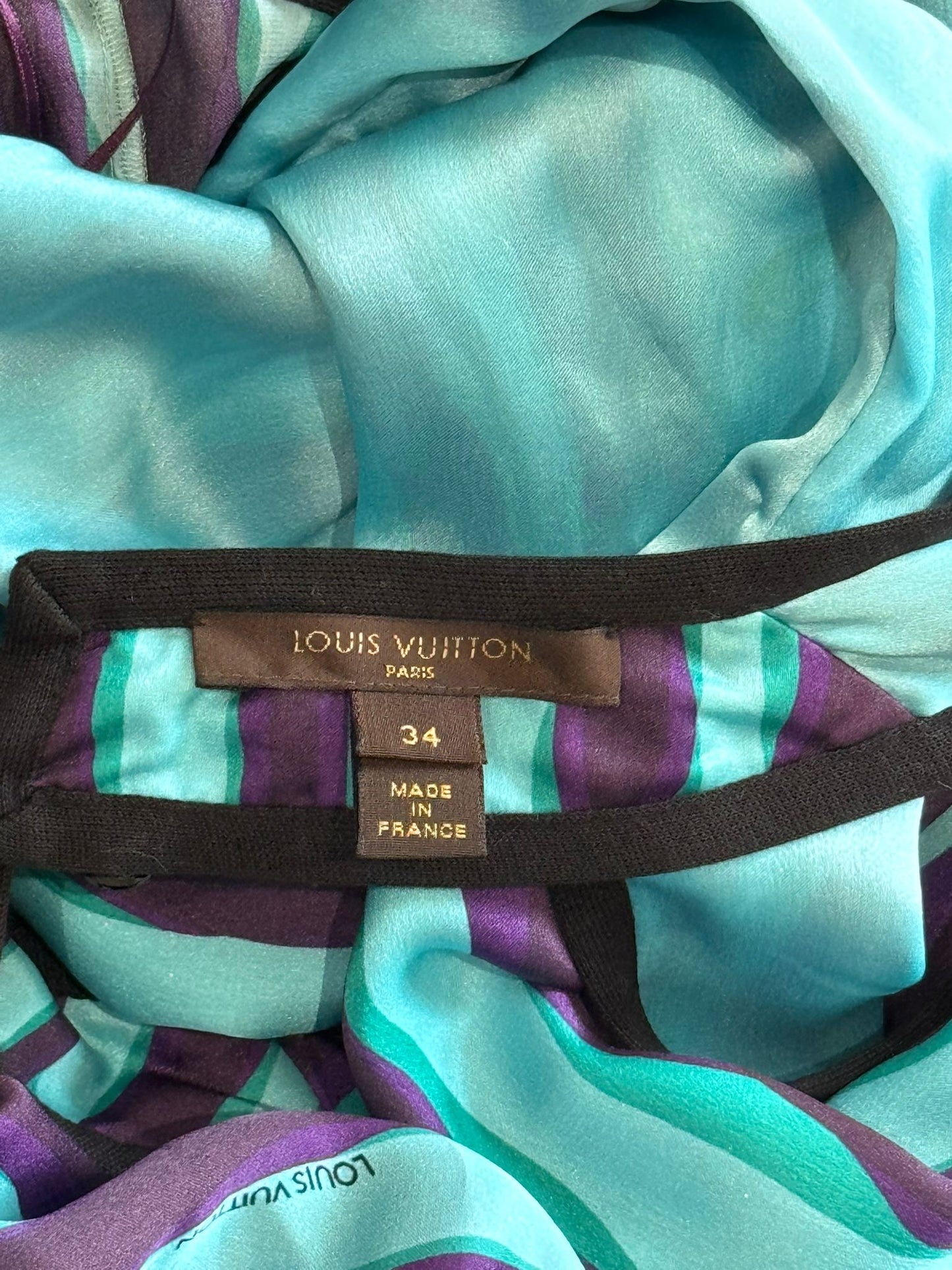 LOUIS VUITTON - MAXI DRESS ZEBRA PRINT PURPLE A D LIGHT BLUE SIZE 34 FR