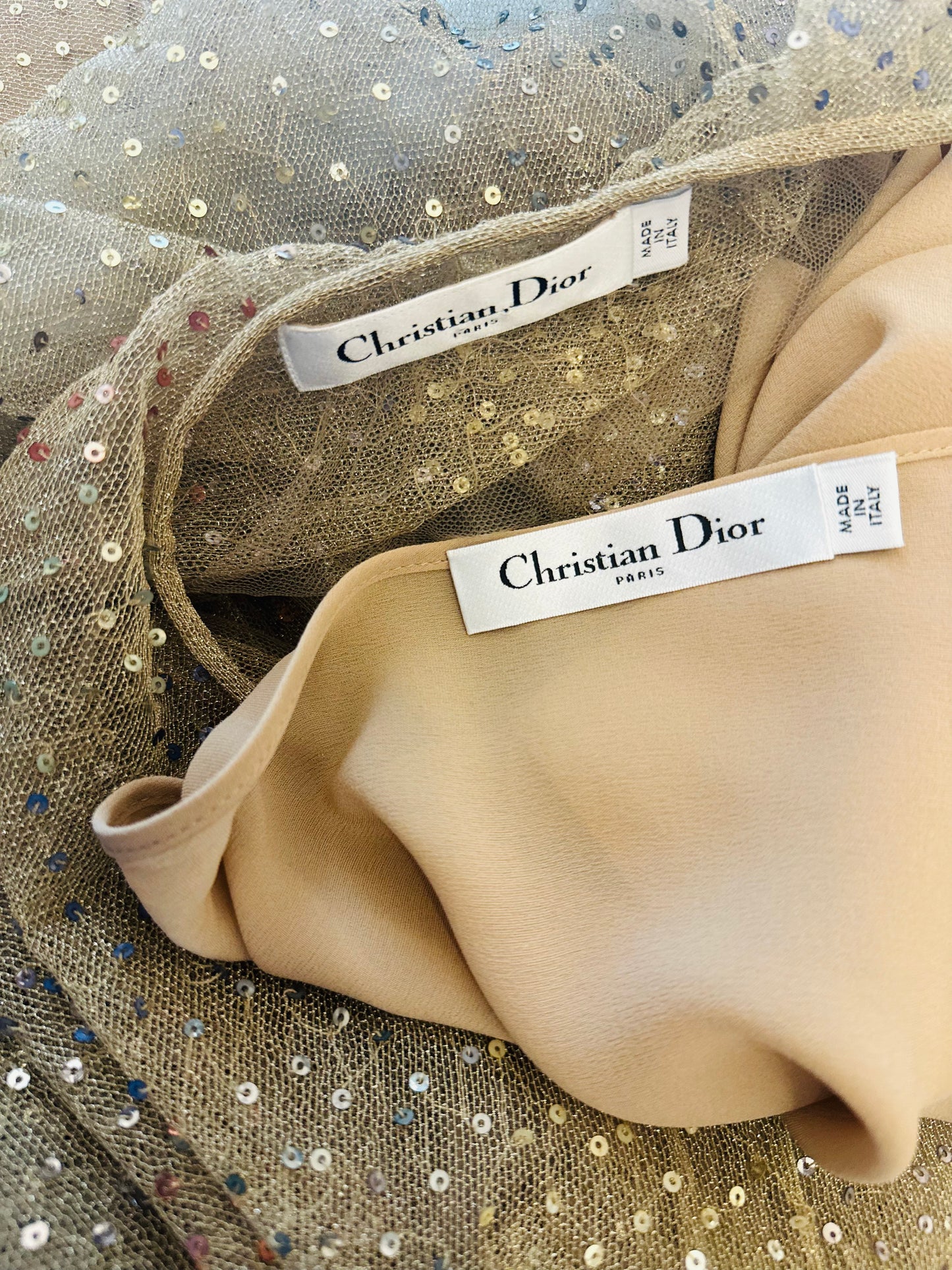 DIOR - Long skirt plumetis paiettes gold with lining size L
