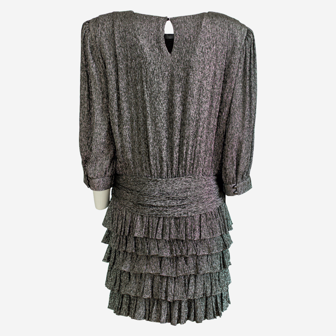 SAINT LAURENT - DRESS MINI RUFFLED SILVER LUREX SIZE 46 FR