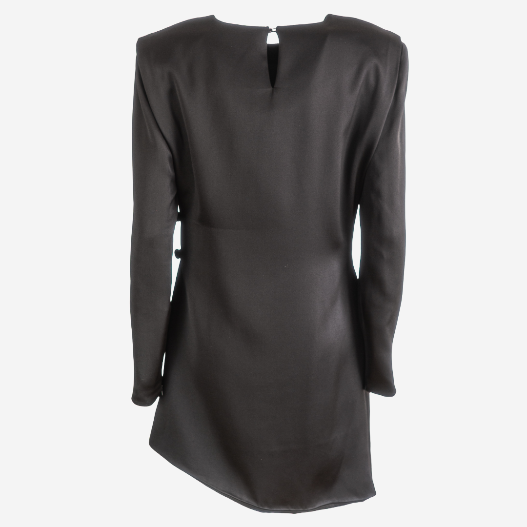 SAINT LAURENT - DRESS ASYMMETRIC BLACK WITH PADDED SHOULDERS SIZE L