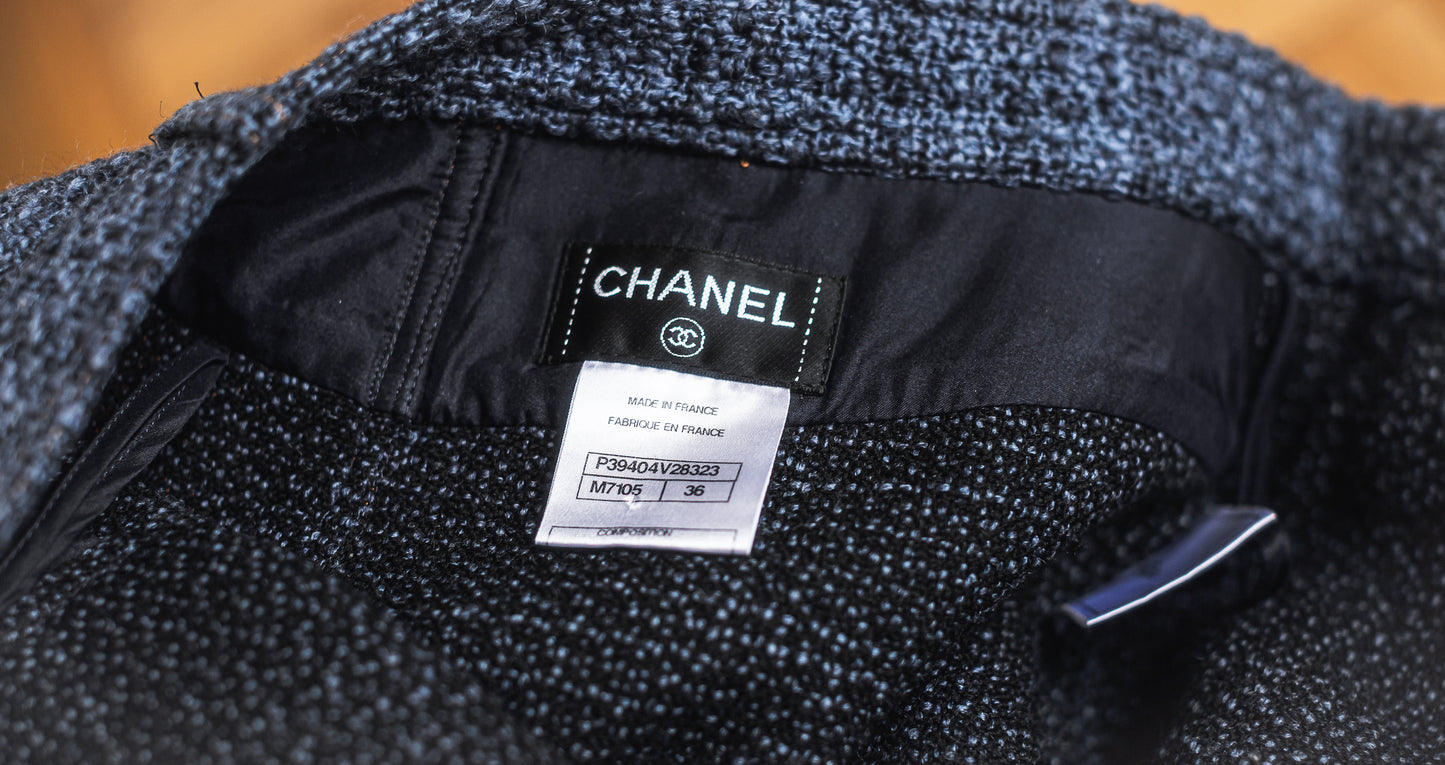 CHANEL - SET DOUBLE-BREASTED BLAZER AND SKIRT NAVY BLUE