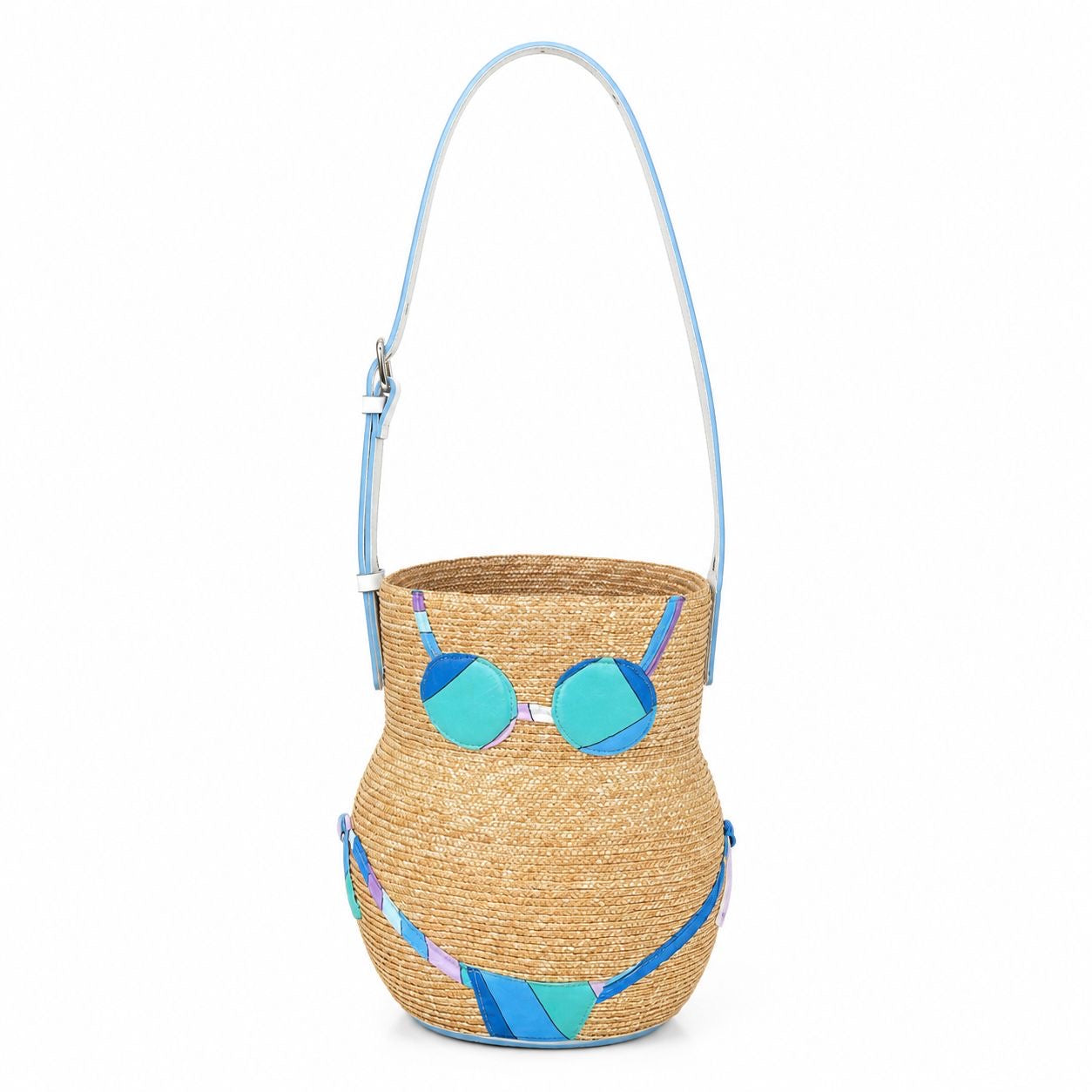 PUCCI - *NEVER WORN* BAG BUCKET PULCINELLA STRAW AND BLUE PRINT
