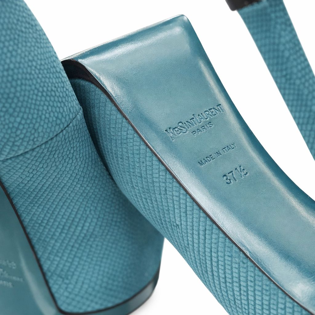 SAINT LAURENT - PUMPS TRIBTOO TEAL BLUE LIZARD SIZE 37,5 EU