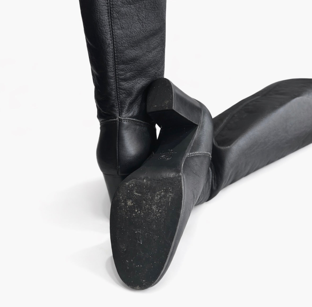 CHANEL - BOOTS HIGH BLACK LEATHER GREY REVERSIBLE LINING SIZE 40 EU