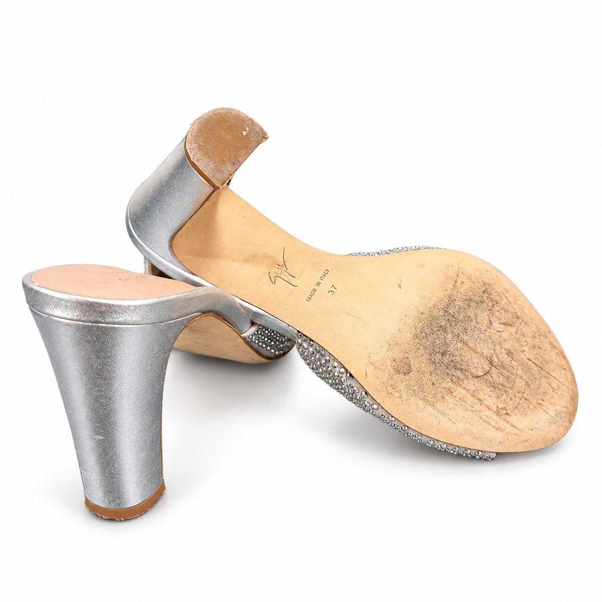 GIUSEPPE ZANOTTI - SANDALS METALLIC CRYSTAL-EMBELLISHED SIZE 37 EU