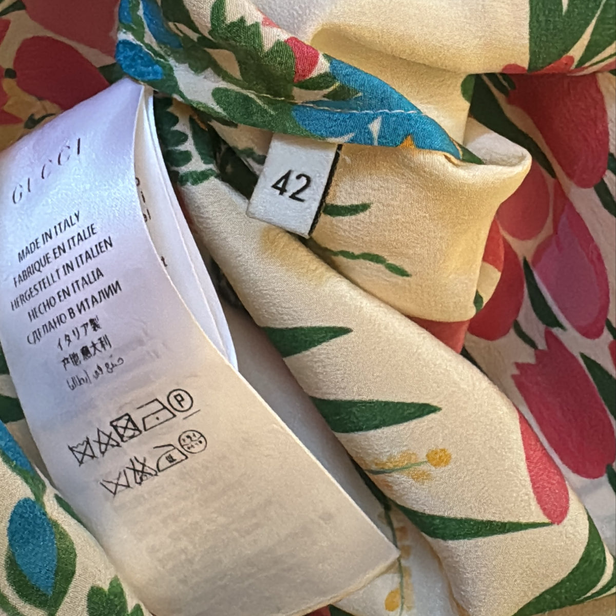 GUCCI - DRESS MINI CORSAGE RUFFLE-TRIM FLORA PRINT SIZE 42 IT