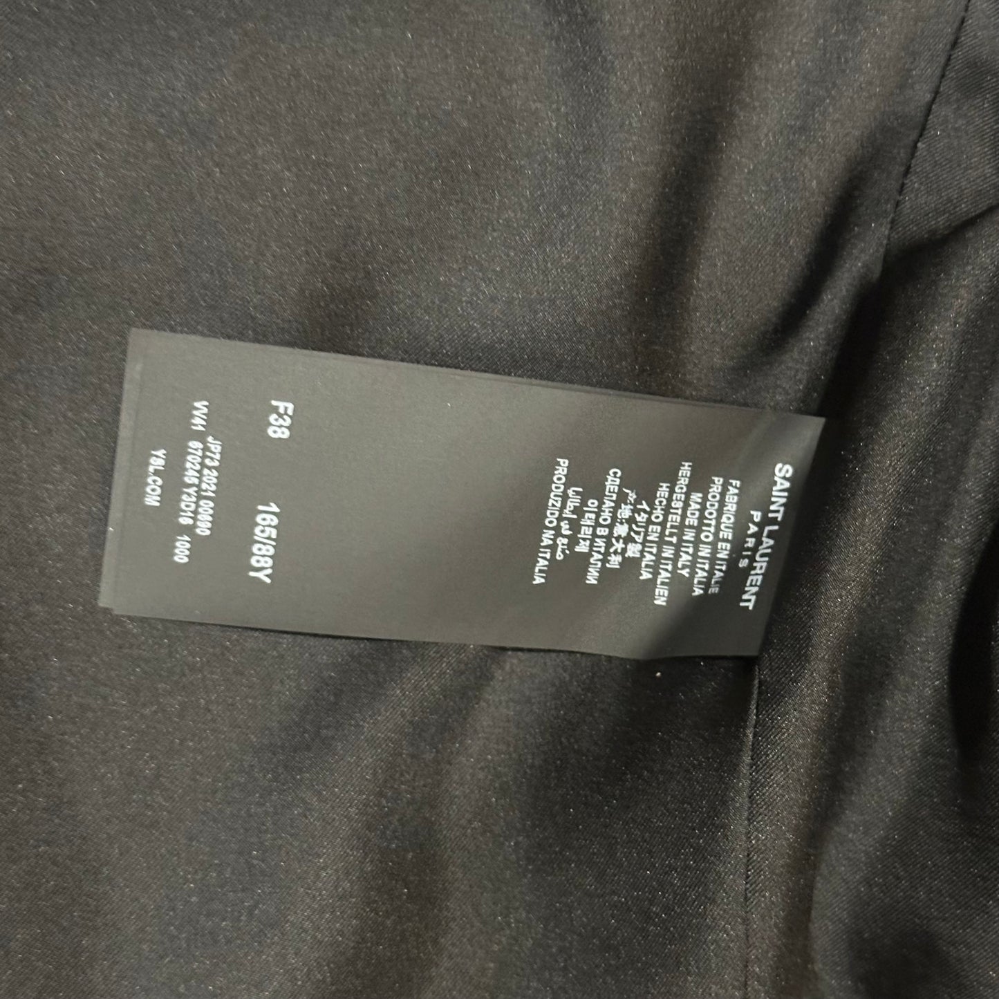 SAINT LAURENT - JACKET CROPPED DOUBLE-BREASTED WOOL BLACK WHITE LACE TRIM SIZE 38 FR