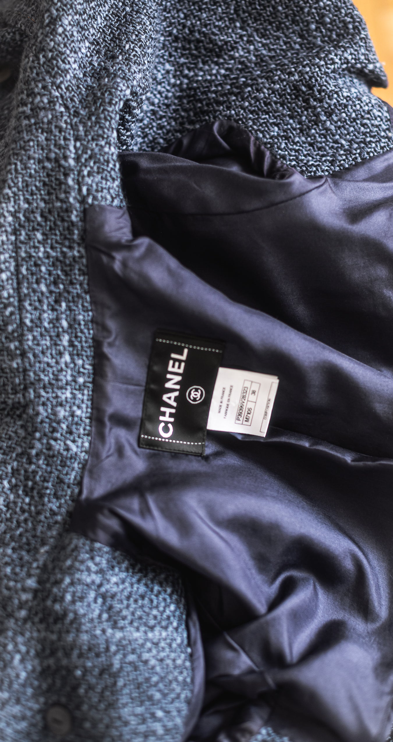 CHANEL - SET DOUBLE-BREASTED BLAZER AND SKIRT NAVY BLUE