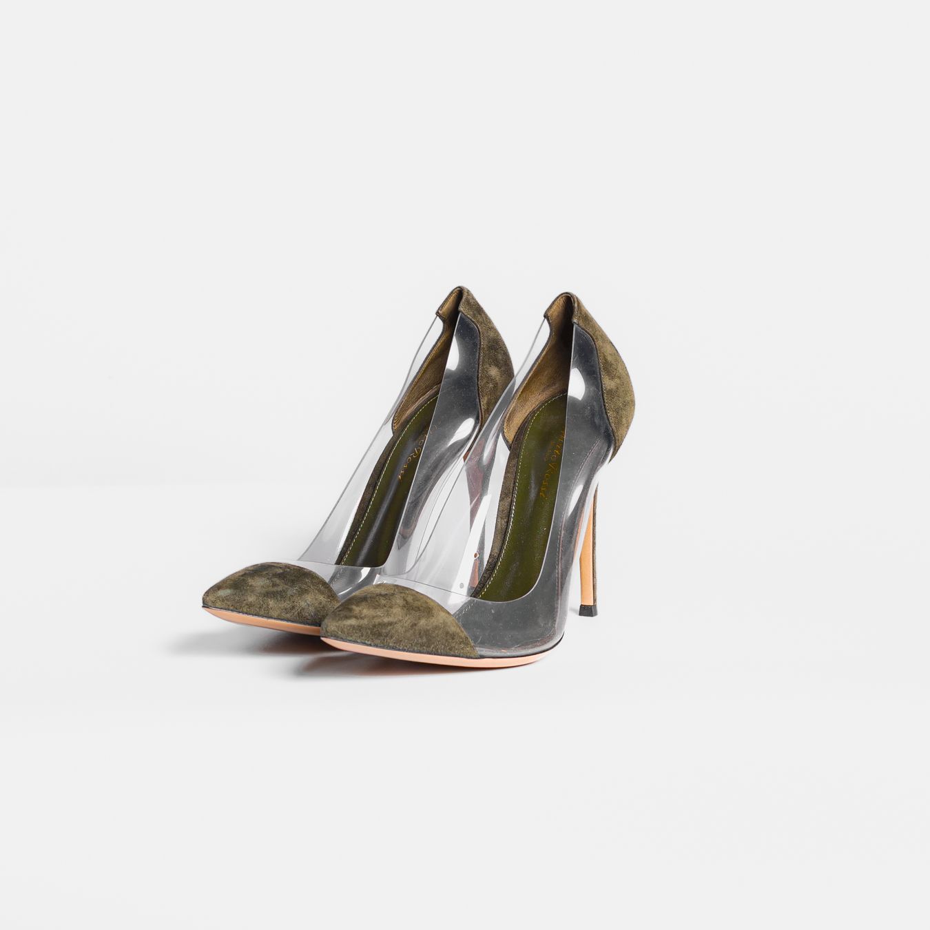GIANVITO ROSSI - *BRAND NEW* PUMPS KHAKI SUEDE AND TRANSPARENT PVC PLEXI SIZE 39,5 EU