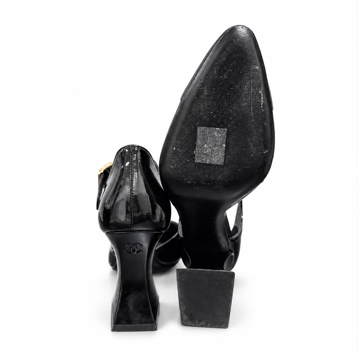 CHANEL - PUMPS MARY JANE BLACK PATENT LEATHER SIZE 36,5 EU