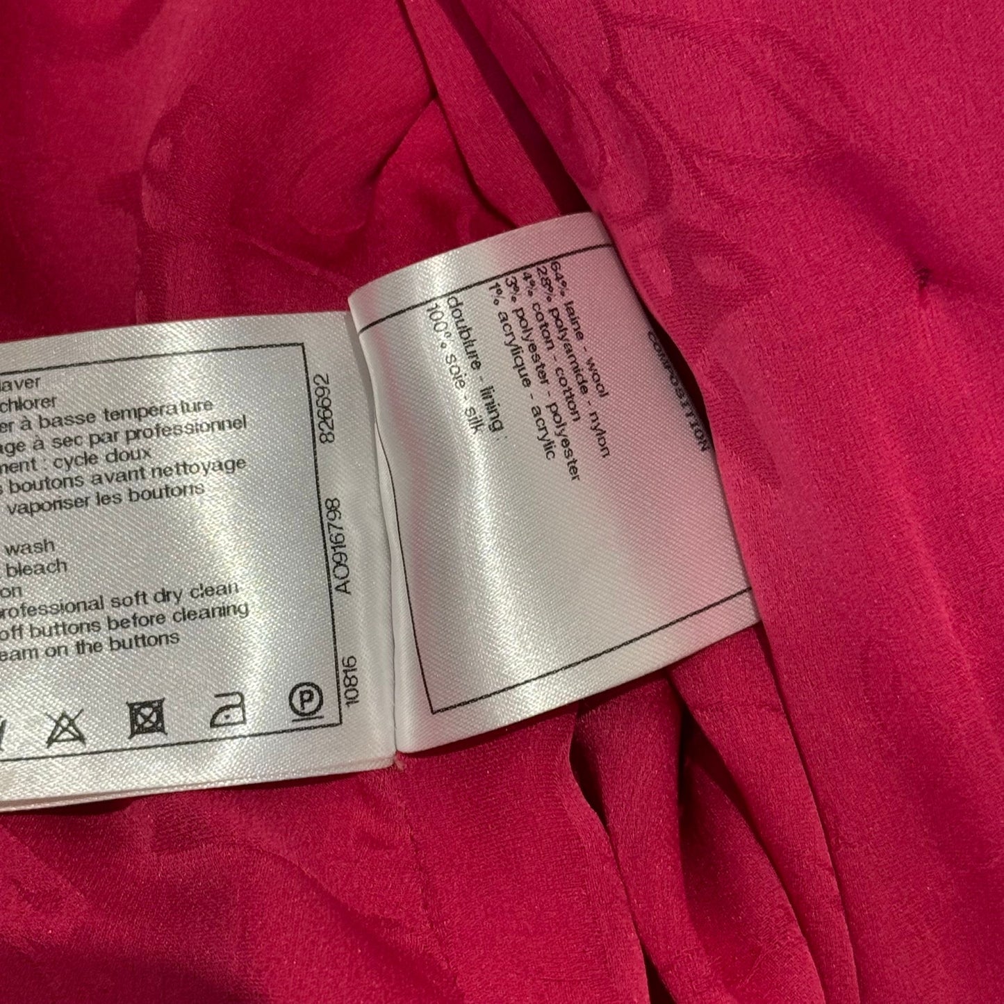 CHANEL - JACKET TWEED RASPBERRY SIZE 38 FR