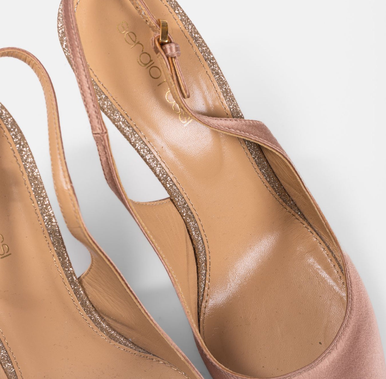 SERGIO ROSSI - HEELS SATIN PINK WITH GOLD TIP SIZE 39 EU