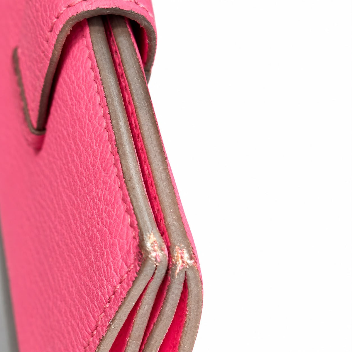 HERMÈS - WALLET MINI PINK CHÈVRE LEATHER PALLADIUM HARDWARE