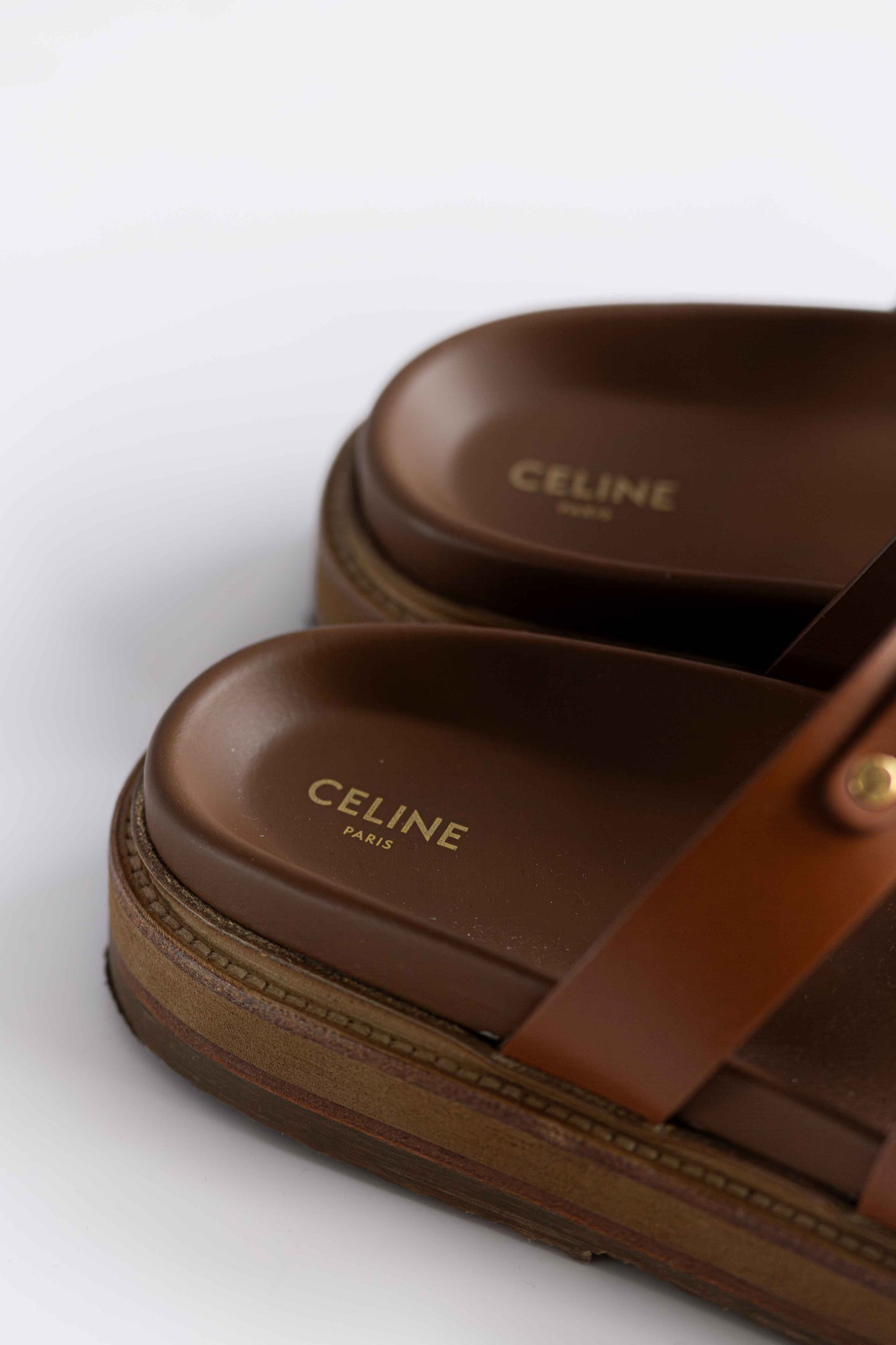 CÉLINE - SANDALS TIPPI LEATHER GOLD LOGO SIZE 38 EU