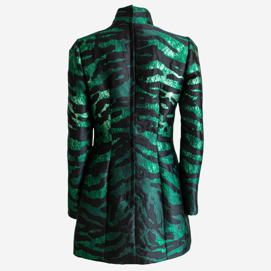 DOLCE & GABBANA - DRESS TIGER DESIGN LAMÉ JAQUARD BLACK & GREEN SIZE 44 IT