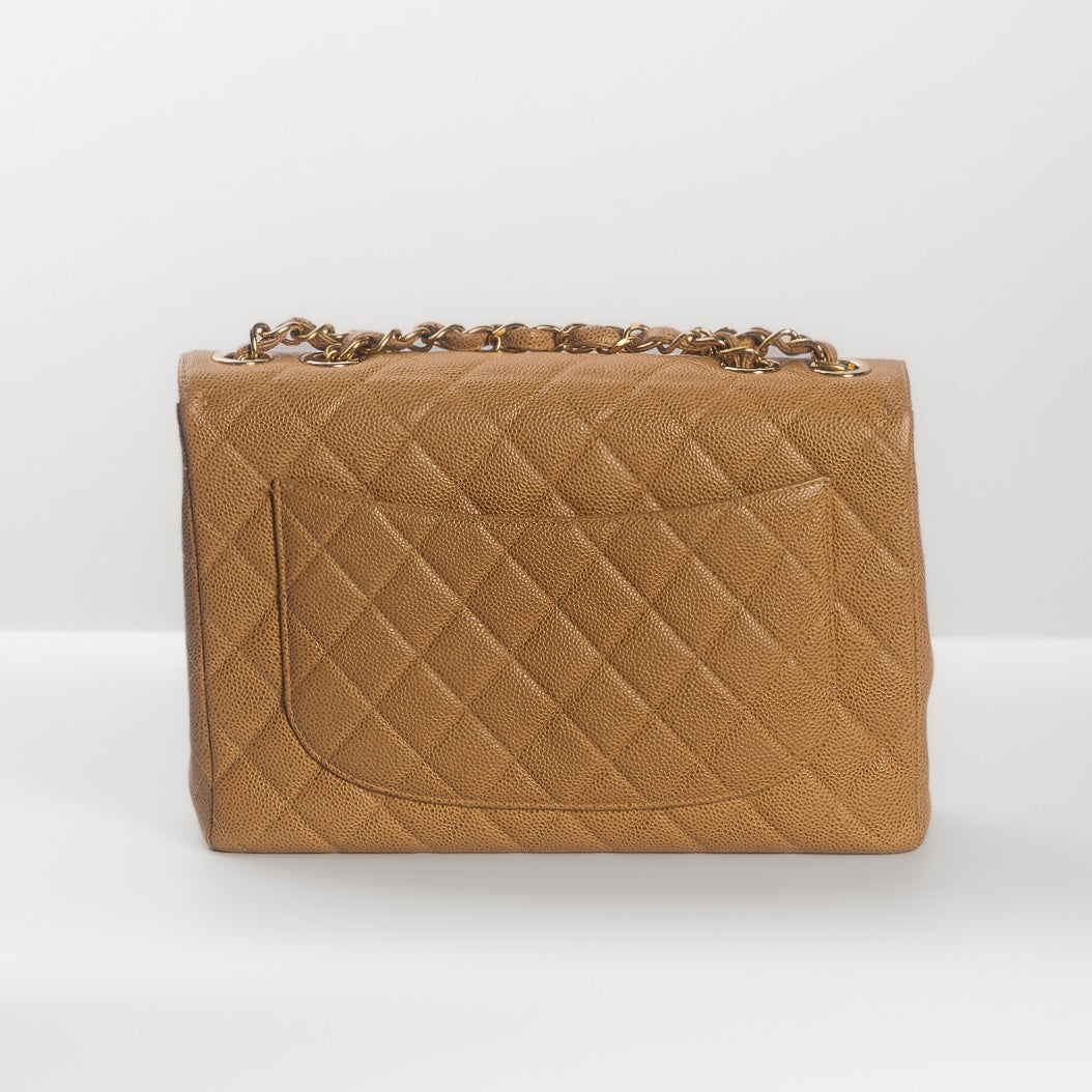 CHANEL - TIMELESS FLAP BAG LARGE BEIGE CAVIAR LEATHER GOLD HARDWARE