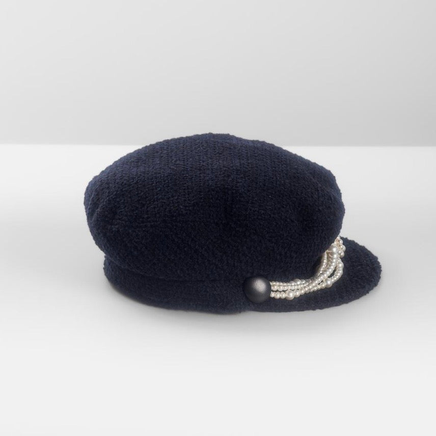 CHANEL - HAT TWEED BLUE WITH PEARLS SIZE S