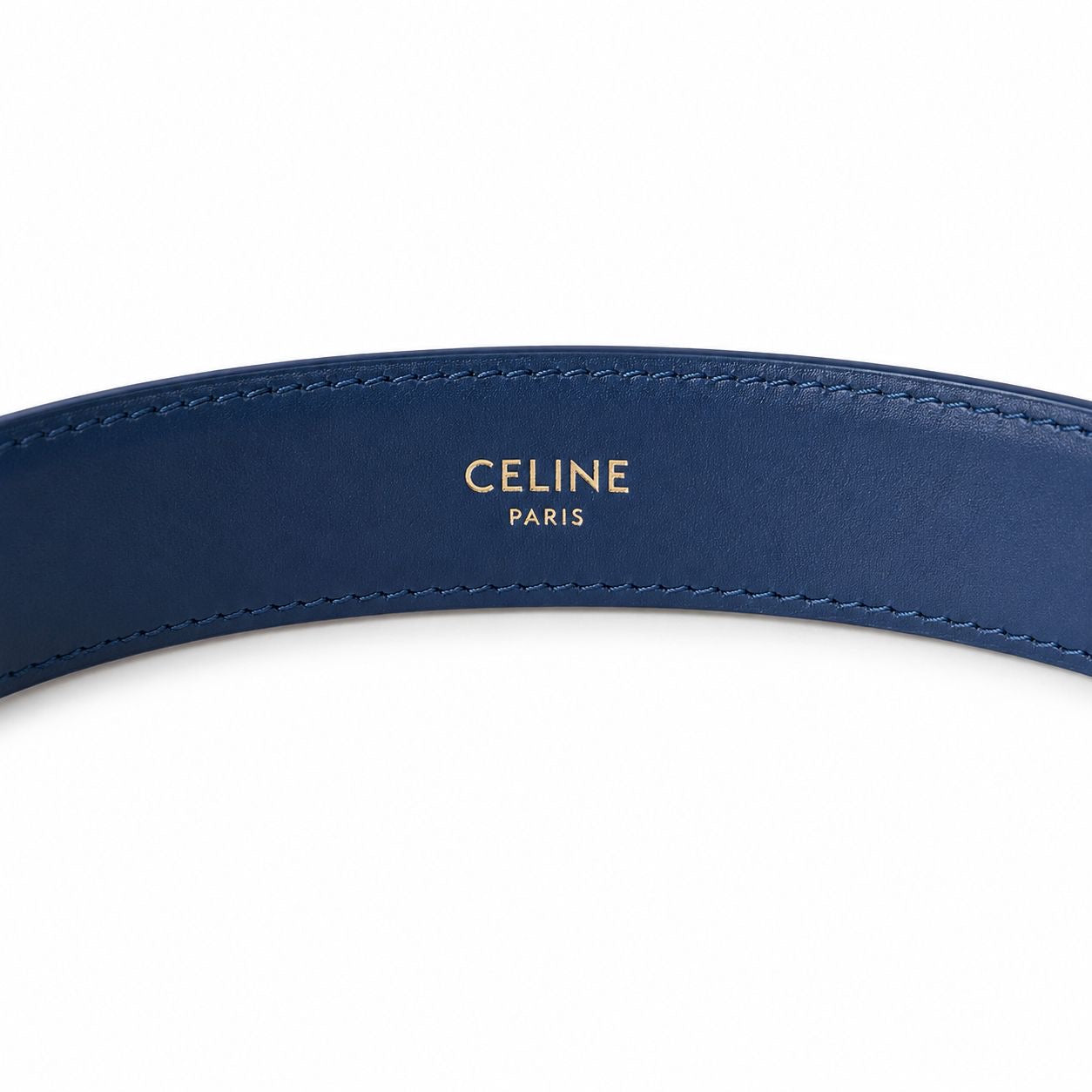 CÉLINE - BELT TRIOMPHE BLUE LEATHER GOLD-FINISHED BUCKLE SIZE 85