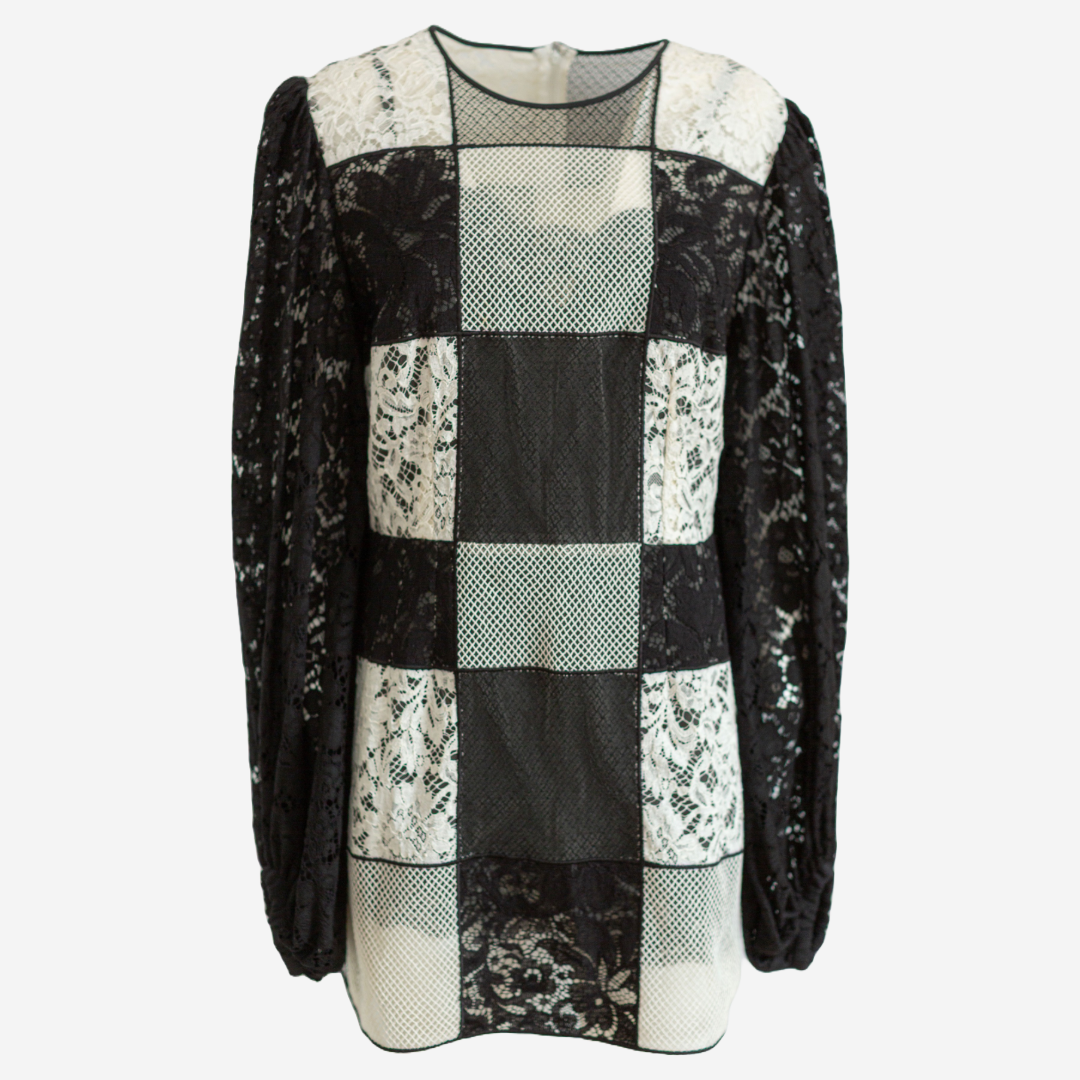 DOLCE & GABBANA - DRESS PATCHWORK LACE BLACK/WHITE SIZE 48 IT