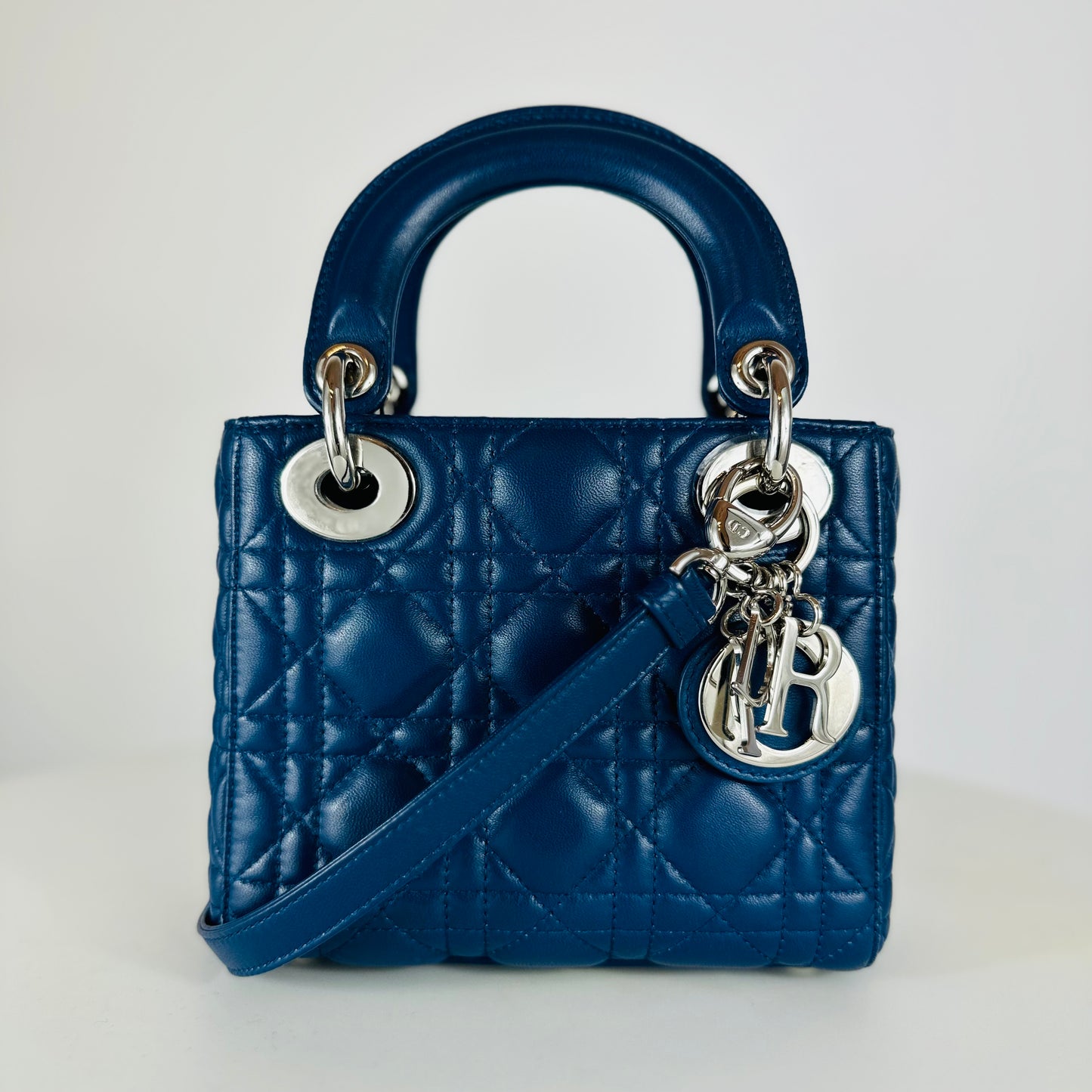 CHRISTIAN DIOR - Mini Bag Lady Dior Blue with Silver Hardware