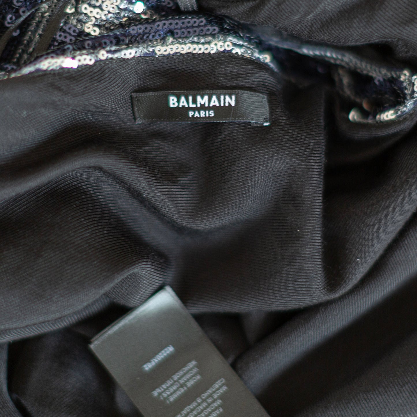BALMAIN - DRESS MINI SEQUIN STRIPED SILVER & NAVY SIZE 44 FR