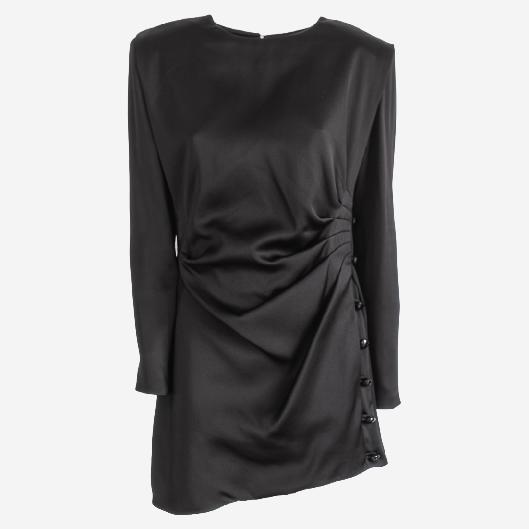 SAINT LAURENT - DRESS ASYMMETRIC BLACK WITH PADDED SHOULDERS SIZE L