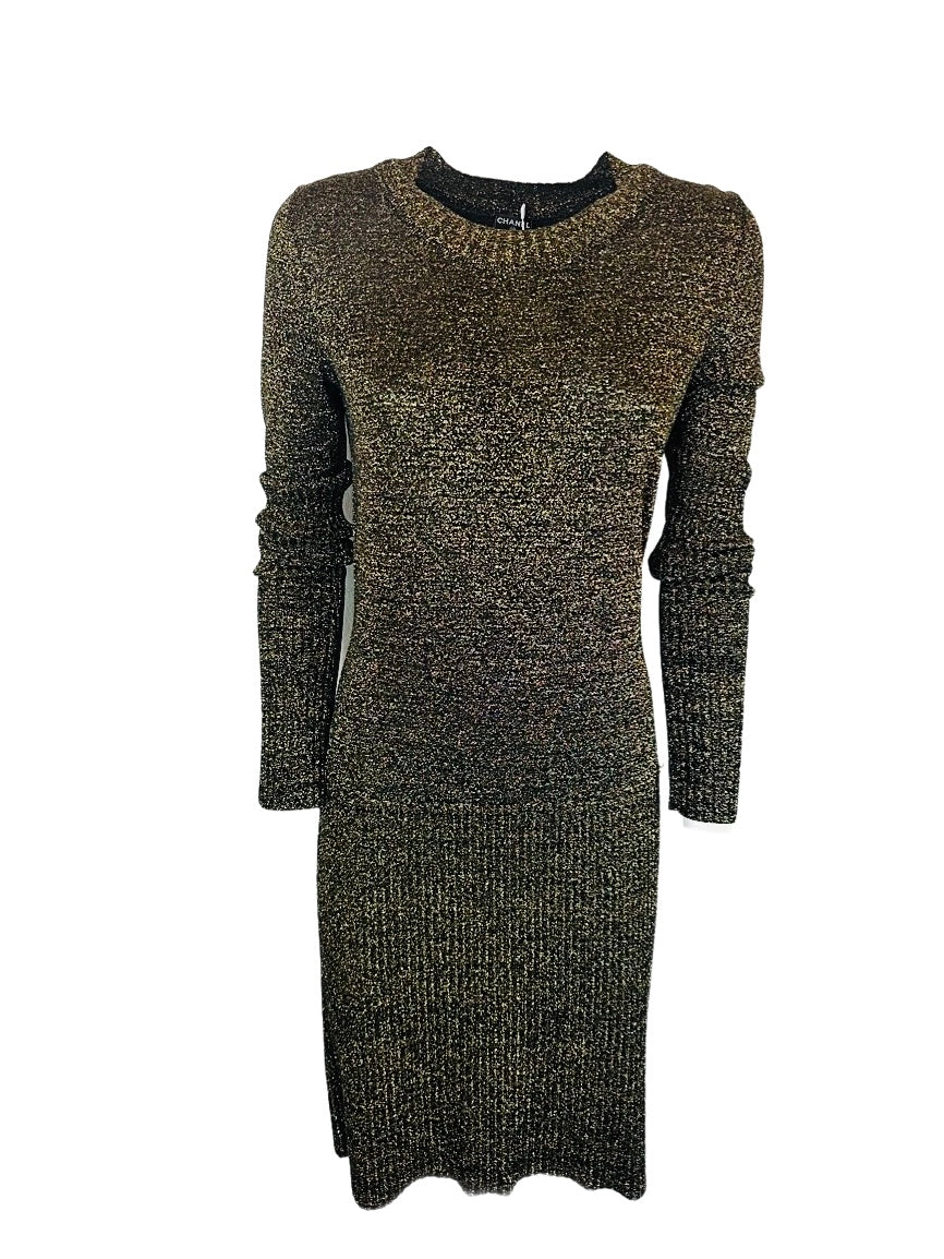 CHANEL - Dress midi lurex gold size 40 FR