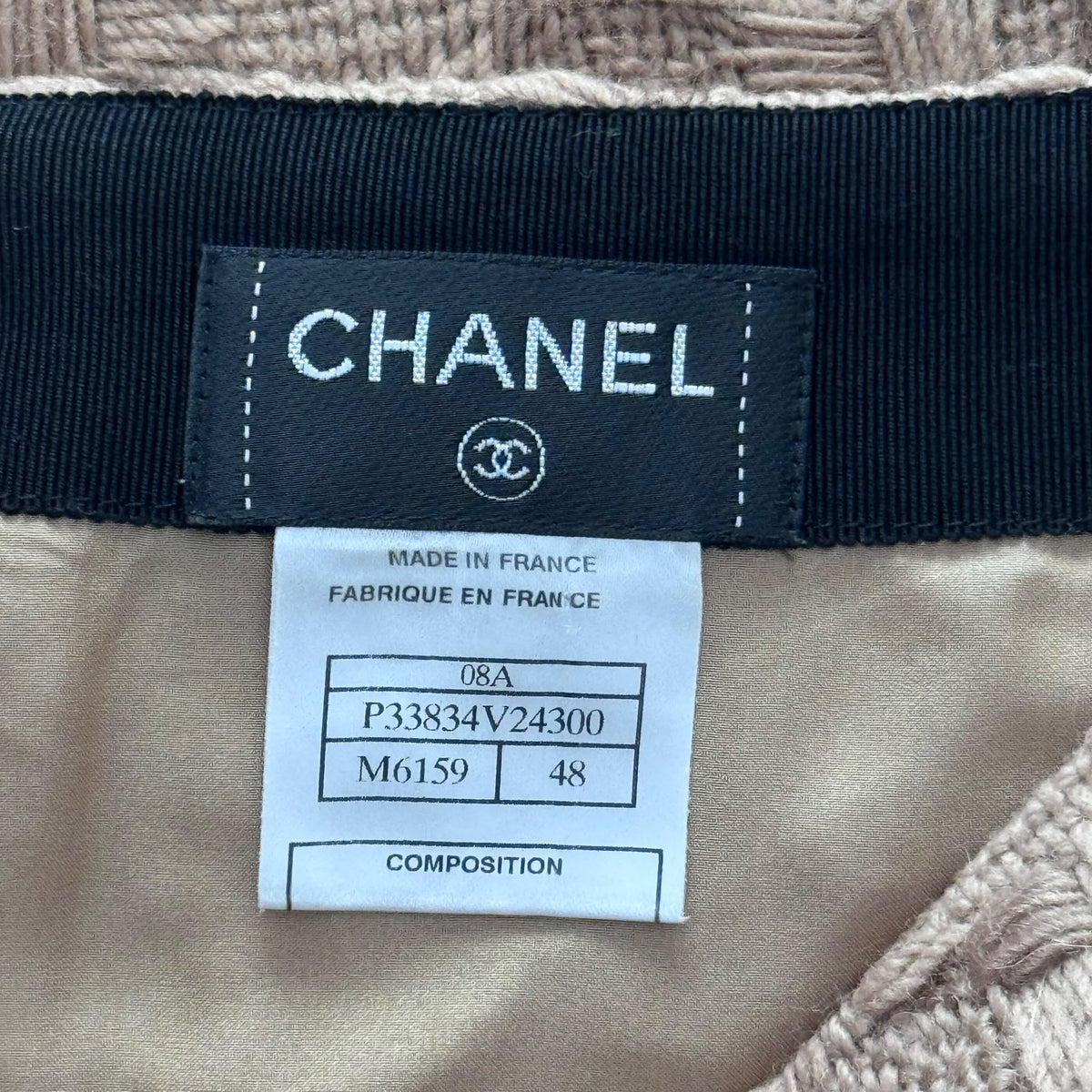 CHANEL – SKIRT TWEED HAZELNUT BROWN WOOL HOUNDSTOOTH SIZE 48 FR