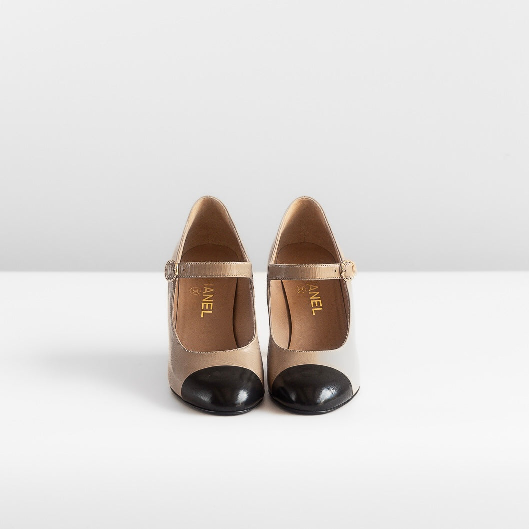CHANEL - *BRAND NEW* PUMPS MARY JANE BICOLOR BEIGE BLACK SIZE 39 EU