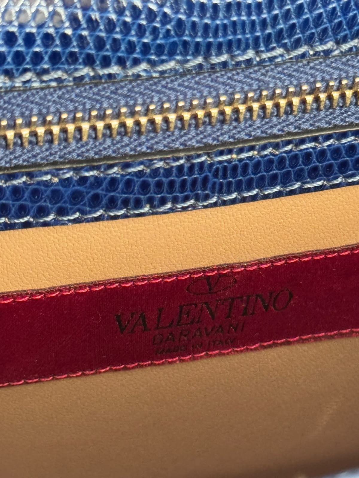 VALENTINO - BAG ROCKSTUD GLAM LOCK BLUE LIZARD-EMBOSSED LEATHER SILVER-TONE HARDWARE