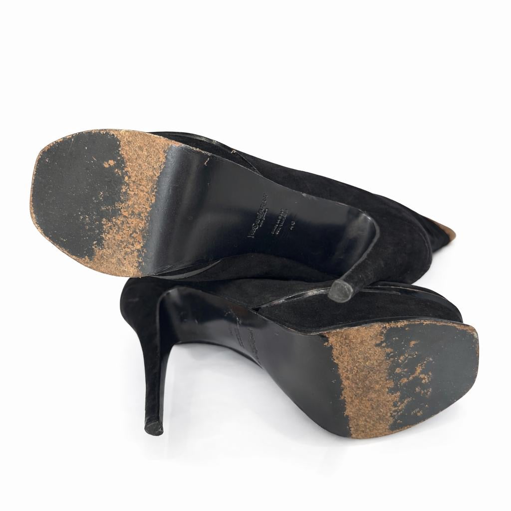 SAINT LAURENT - HIGH BOOTS BLACK SUEDE BLACK AND GOLD SOZE 40 EU