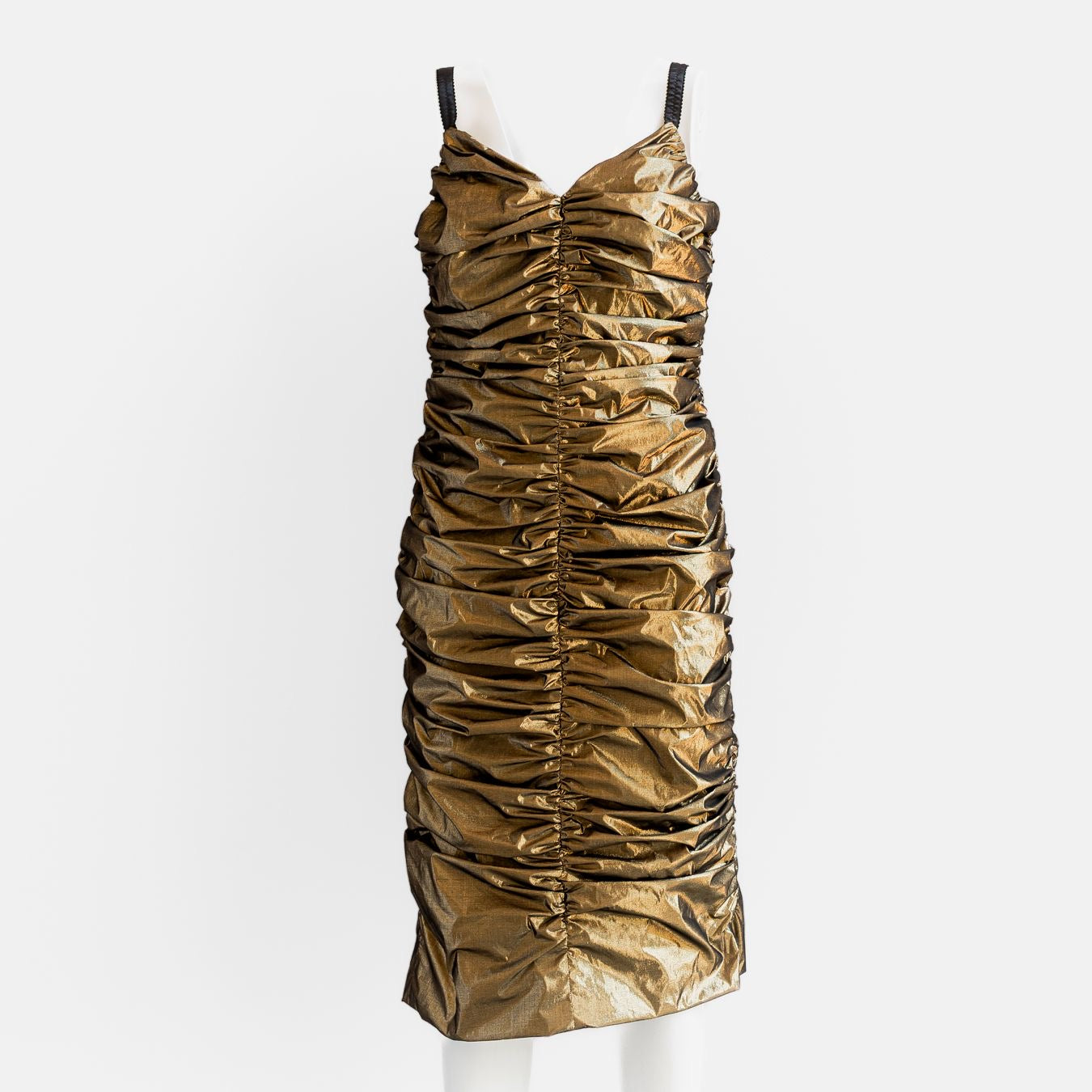 DOLCE & GABBANA - DRESS MIDI METALLIC BRONZE SIZE 48 IT
