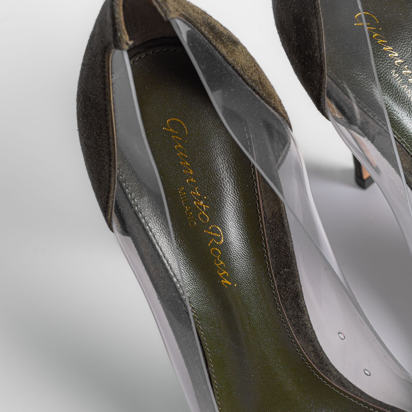 GIANVITO ROSSI - *BRAND NEW* PUMPS KHAKI SUEDE AND TRANSPARENT PVC PLEXI SIZE 39,5 EU