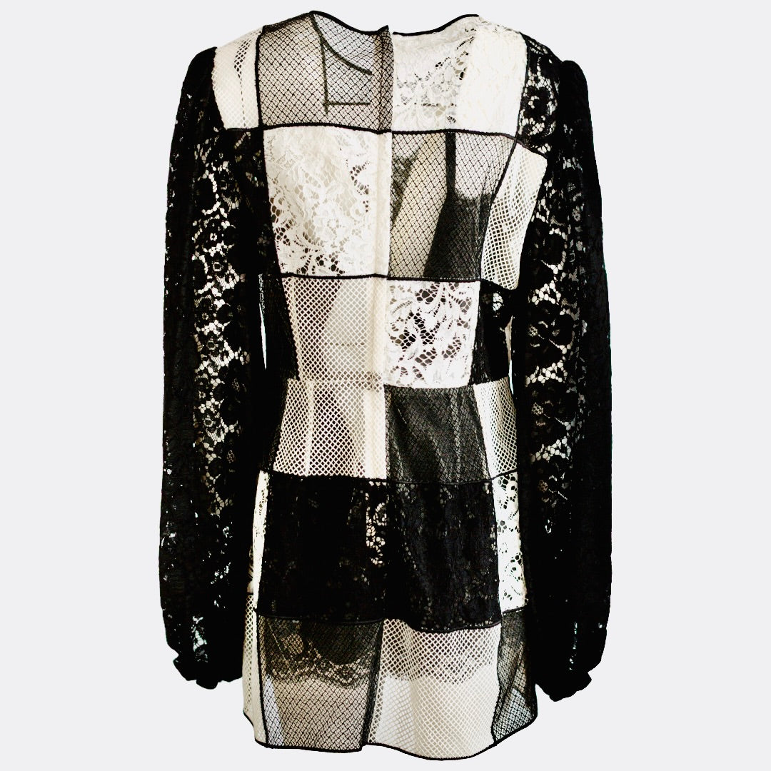 DOLCE & GABBANA - DRESS PATCHWORK LACE BLACK/WHITE SIZE 48 IT
