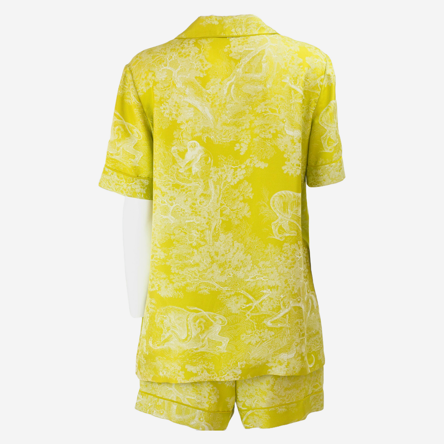 DIOR - PAJAMA SET IN TOILE DE JOUY LIME SILK (SHIRT AND SHORTS SIZE 36FR AND 38 FR)
