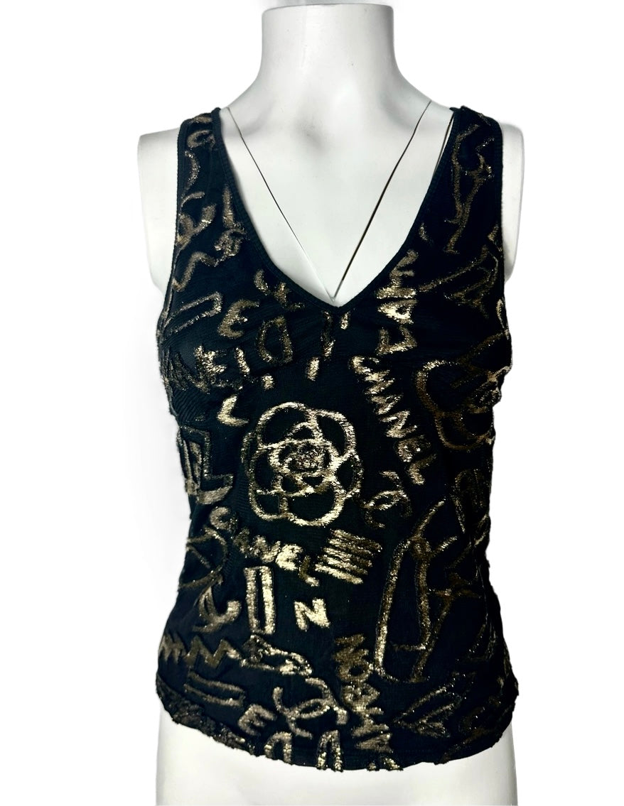 CHANEL - Tank top Gold Black graffiti size 34 FR
