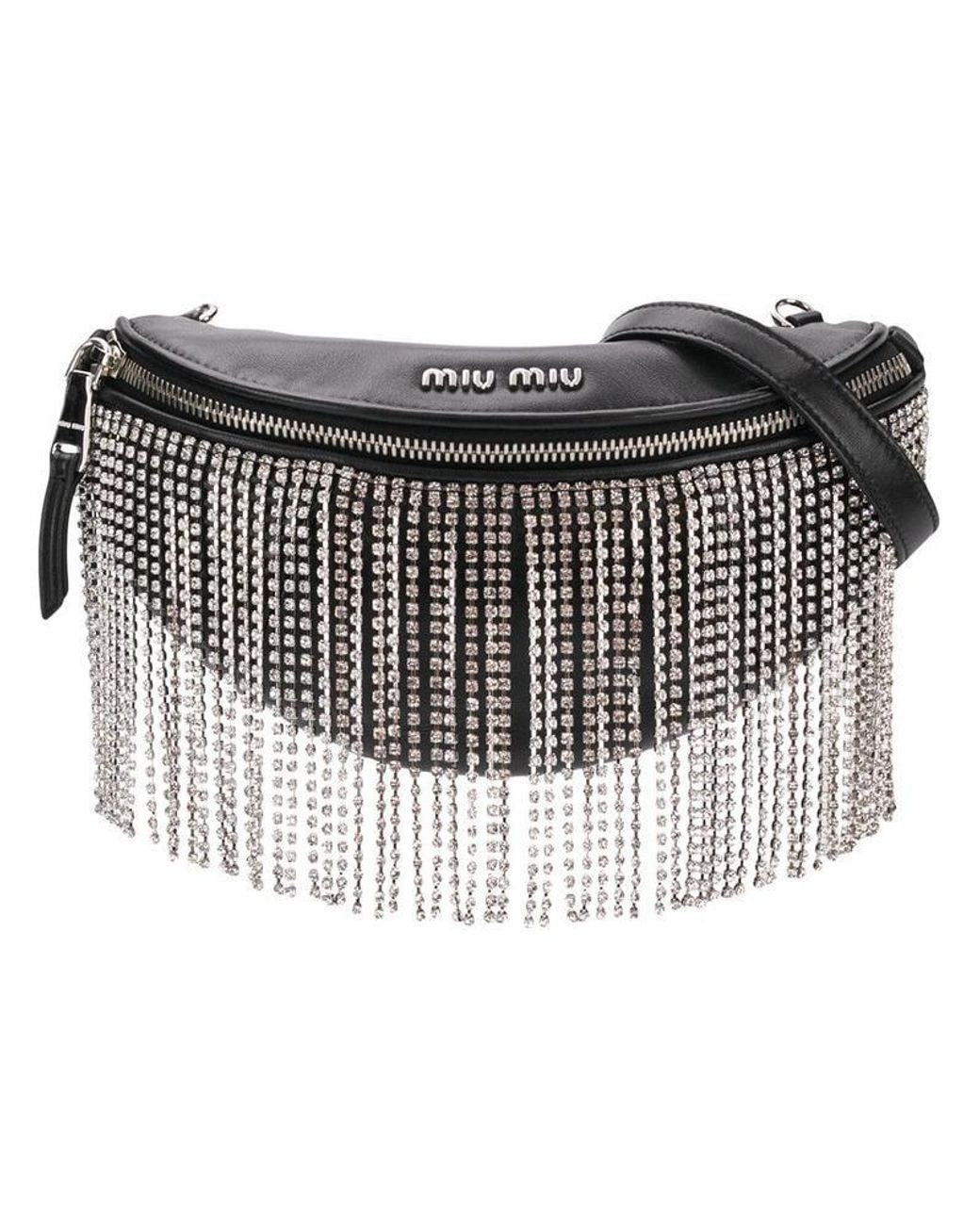 MIU MIU - Black Crystal Fringes Fanny Pack